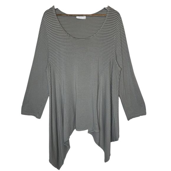 Bryn Walker Long Sleeve Striped Tunic Top Grey Beige Asymmetrical, size Large - Picture 1 of 4